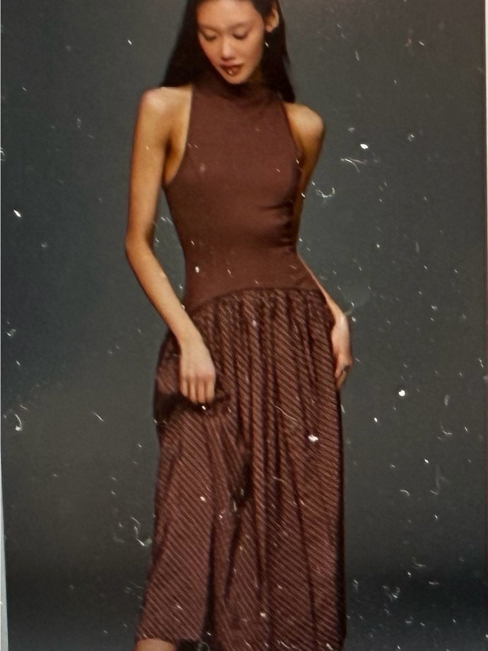 Maeve Brown Sleeveless High-Neck Midi Dress